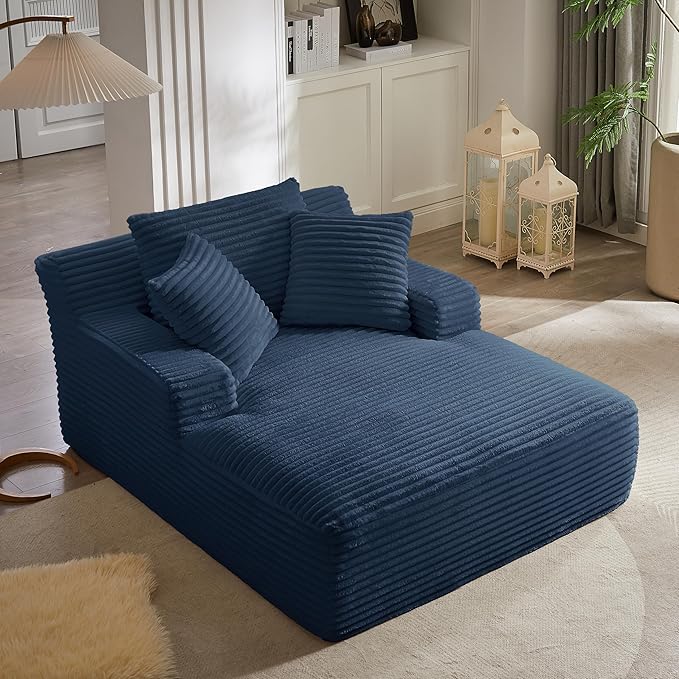 KEIKI 67 Oversized Chaise Lounge Chair Indoor Deep Seat Corduroy Cloud Couch Sleeper Sofa Bed with Pillows Cozy Lounge Sofa for Gaming Room Movie Night Relaxing No Assembly Required