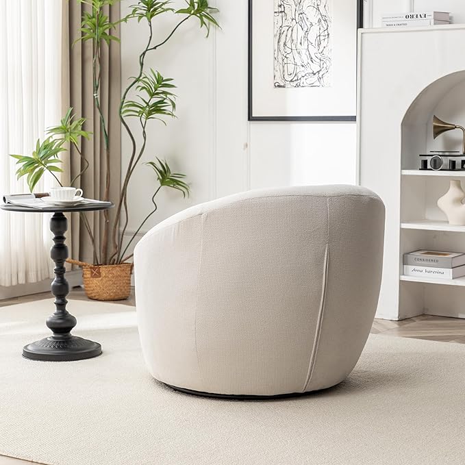 360°Swive Decorative ChairModern Comfortable Barrel Chair Reading Chairs for Living RoomBedroomDressing RoomBeige Linen