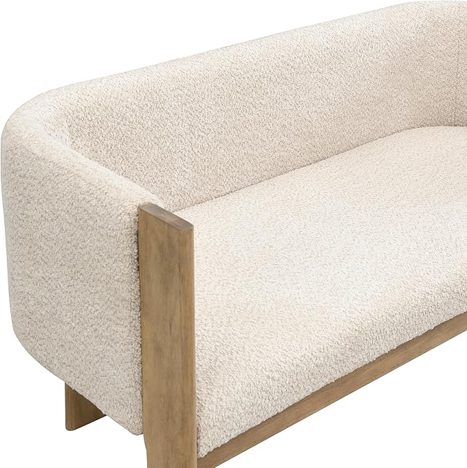 Christopher Knight Home Zudan Modern Boucle Upholstered Loveseat Sofa with Rubberwood Frame Comfy 2-Seater Sofa Couch and Flat-Panel Legs Love Seat Couches for Living Room Almond + Natural Ash