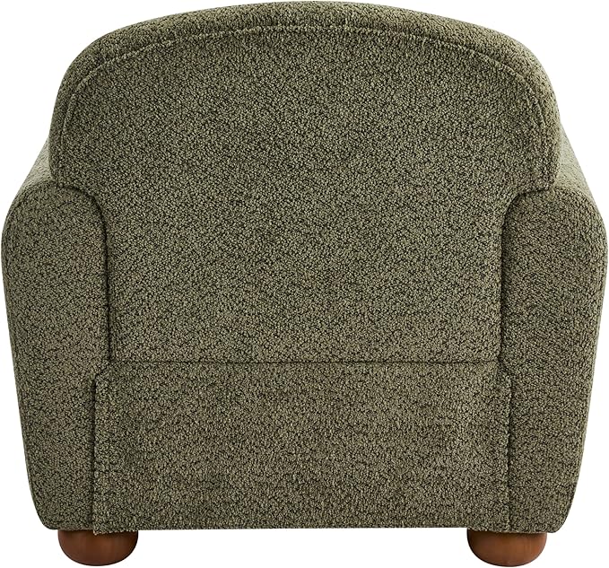 Christopher Knight Home Peysz Modern Accent Chair Boucle Upholstered Armchair with Rounded Wooden Legs Comfortable Single Sofa Soft Cushion Seating Lounge Chair Indoor Olive Green