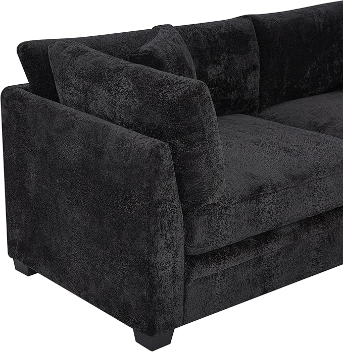 Christopher Knight Home Masie Chenille Upholstered 3 Seater Sofa Couch Wooden Home Sofa Living Room Comfy Cloud Couch for Bedroom Home Office Black