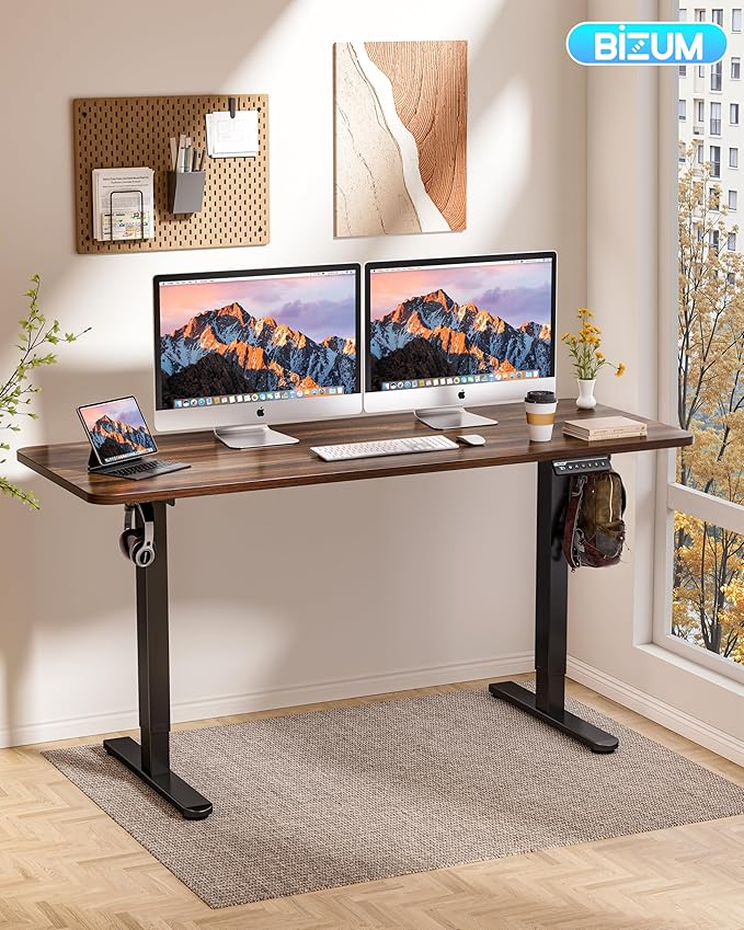 BIZUM Electric Standing Desk 63 x 24 Inch Computer Desk-Gaming Desk Dark Walnut Home Office Desks Height Adjustable Memory Stand Up Computer Workstation