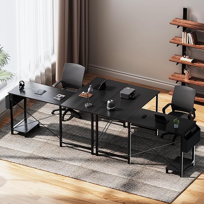 YSSOA 50 L Shaped Gaming Desk with Reversible Corner - Home Office Computer Desk with Wood Top Metal Frame CPU Stand &amp Storage Bag for Small Space Gaming Room Black