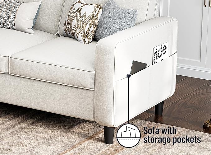 Sectional Couches for Living Room Convertible 3 Seater Sofas 78 L Shaped Couch with Removable Storage Ottoman Modern Linen Beige Sofa for Apartments Studios Dorms Small Spaces | 78 Small Sectional