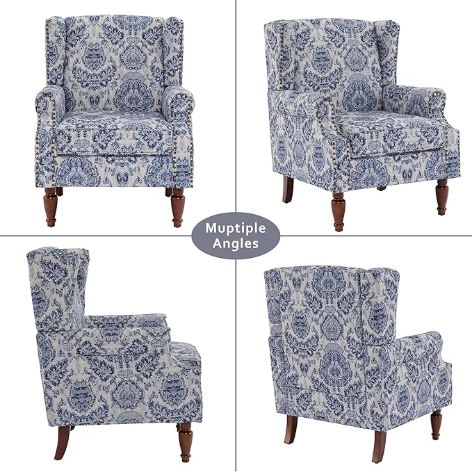 Lumibee High Back Accent Chair Set of 2 Armchair in FabricComfy Upholstered Wingback Single Sofa Reading Chairs with Solid Wood Legs for Living RoomBedroomOffice-Navy