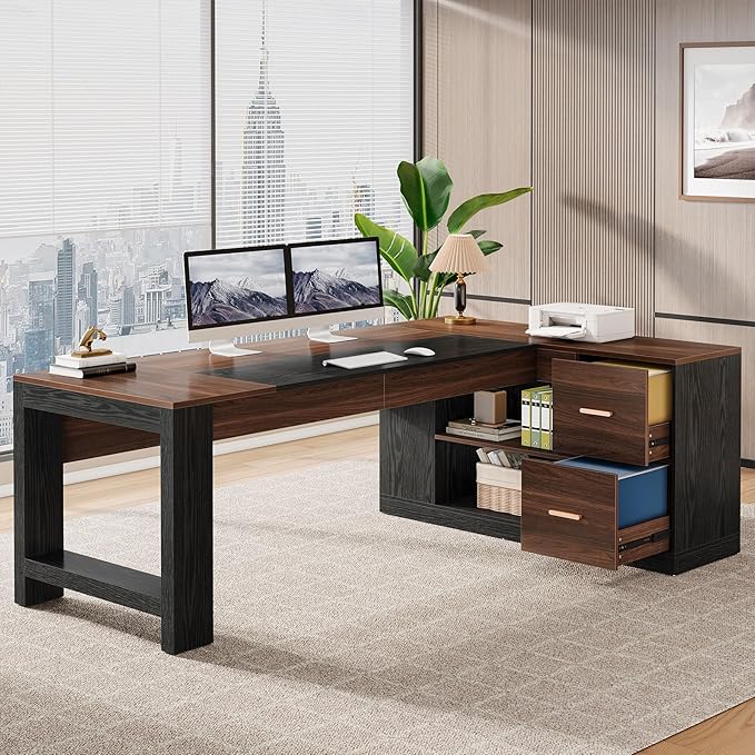 Tribesigns 78 L Shaped Executive Desk Large Office Computer Desk with Drawers and Lateral File Cabinet Modern Business Furniture Workstation with Storage Shelves for Home Office