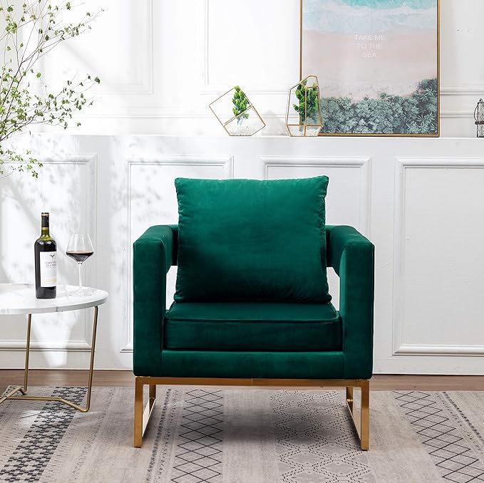 Roundhill Furniture Lenola Upholstered Accent Arm Chair Green 27.5D x 29.75W x 34.5H in