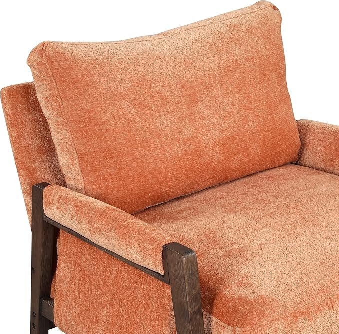 Modern Velvet Accent ChairMid-Century Leisure Chair with Solid Wood and Thick Seat Cushion Living Room Chair for Bedroom Studio Balcony or Club (Orange/Velvet)