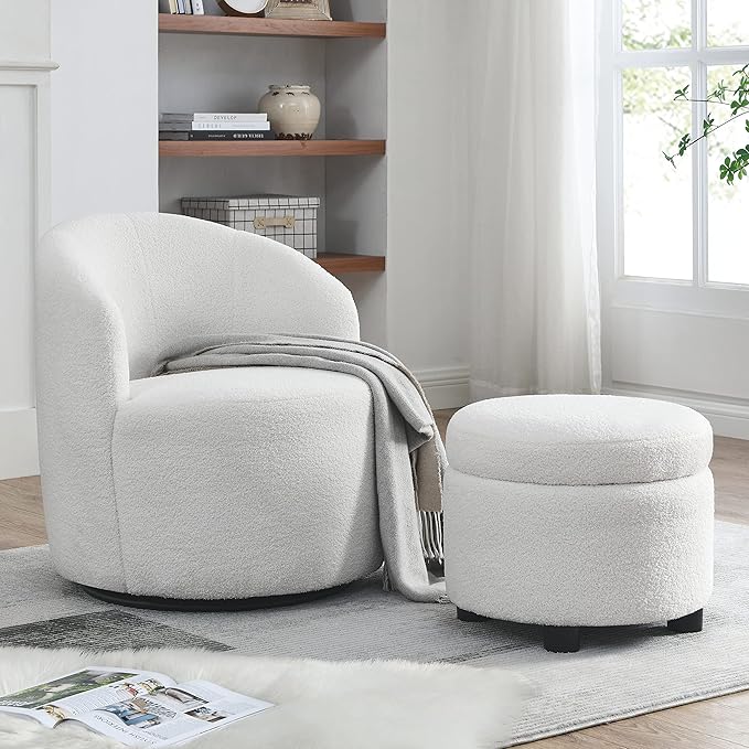 Swivel Barrel Chair Living Room Swivel Chair with Round Storage Chair 360 ° Swivel Club Chair Nursery Bedroom Office Hotel with upholstered Modern Armchair Fabric
