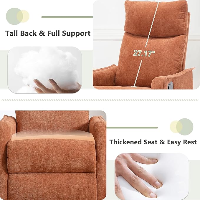 cinkehome Swivel Rocker Recliner Chair with Heated Massage Rocking Reclining Chairs for Nursery Small Spaces High Back Side Pocket