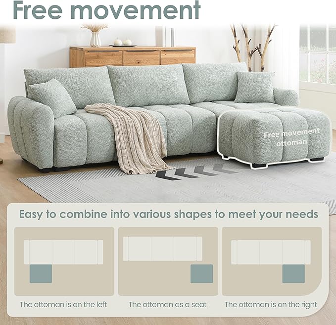 Oversized Modular Sectional SofaGifts for Women MenL Shaped Sectional Couches for Apartment110 inch 4 Seat Modular Couch with Movable OttomanBoucleLight Green