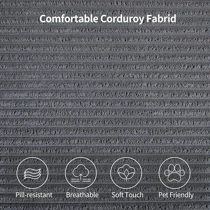 CANMOV Oversized Round Swivel Chaise Longue Chair Indoor Upholstered Corduroy Deep Seat Cloud Large Circle Sofa Chair Modern Single Cloud Sofa Bed for Living Room Bedroom Apartment Office Dark Gary