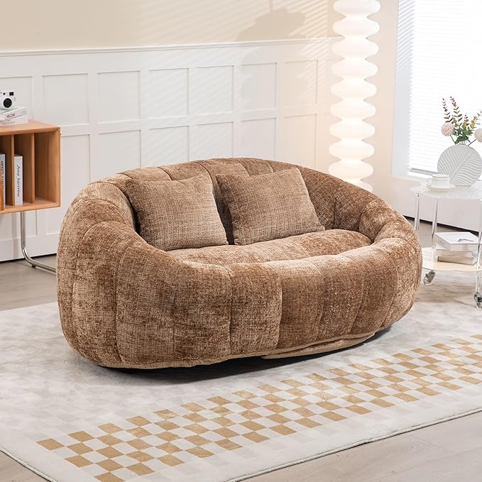 GDFStudio Colomt Lounge Chair Upholstered Lazy Sofa Chair 2 Seater Couch Comfort Chenille Loveseat Ready to Use Bean Bag Chair Soft Seating Lounge Reading Sofa for Living Room Bedroom Coffee