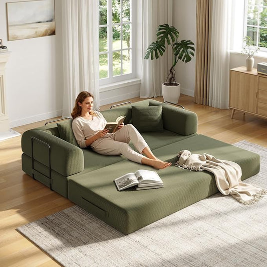 79in Convertible Sofa Bed Corduroy Boneless Couch Bed Futon Sleeper Sofa Pull Out Bed Foldable Couch for Living Room Apartment No Assembly Required