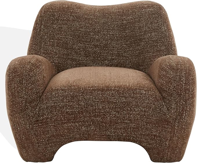 SAFAVIEH Couture Collection – Randal Dark Brown Chenille Accent Chair Fully Assembled Upholstered Lounge Seating with Curved Arms (SFV4878D)