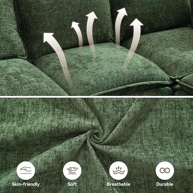 27 Large Square Ottoman with Storage Modern Upholstered Footrest with Anti-Slip Legs for Couch Coffee Table Living Room Bedroom Entryway Chenille Green