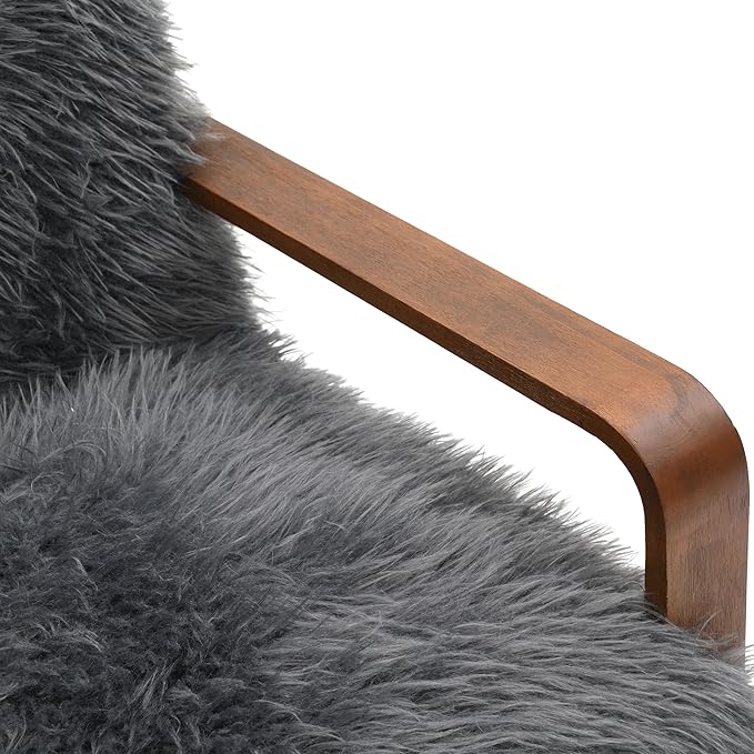 Furniture of America Ramos Modern Lounge Chair with Ultra Soft Faux Fur Long-Haired Accent Sofa Tight Seat and Back Single Couch Fluffy Living Room Seating No Assembly Needed Charcoal Gray