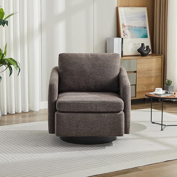 31.5 W Swivel Accent Chair and Comfy Round Accent Single Sofa Chair 360 Degree Club Chair Lounge Armchair for Living RoomBedroom.Nursery.Taupe Black Chenille YH621