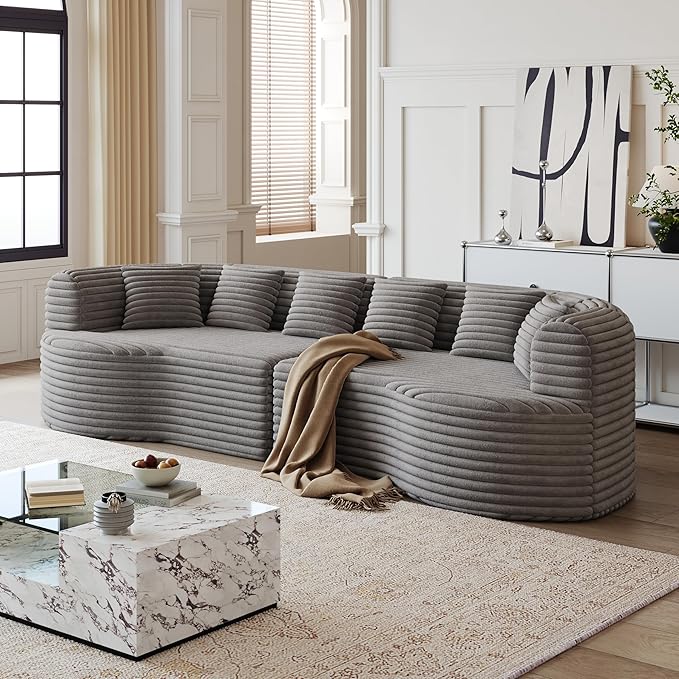 KEIKI 106.3 Curved Sectional Sofa Oversized Cloud Couch with 6 Pillows Deep Seat Sofa for Living Room Guest Bedroom No Assembly Required Gray