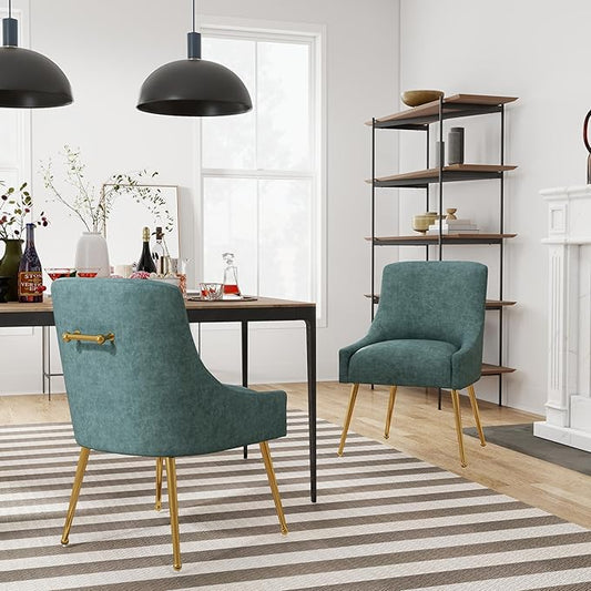 Dining Room Chair Faux Leather Vanity Chairs Set of 2 Mid-Century with Metal Legs Upholstered PU Leather Luxury Accent Chairs Living Room Restaurant(Navy)