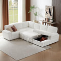 KEIKI 118 L-Shaped Oversized Modular Corduroy Sectional Sofa with Right Chaise Lounge Pull-Out Bed Upholstered Convertible 4-Seater Couch with Storage Seat Easy Assembly for Living Room Beige