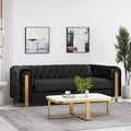 83.75''Velvet Sofa Couch Comfy Couches for Living Room Button Tufted Upholstered Oversized Loveseat Sofa with Gold Iron Legs Modern Deep Seat Furniture for Office Apartment Black