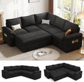 85 Inch Modular Sectional Sofa with Pull Out Bed L Shaped 5 Seat Sectional Sleeper Sofa with Storage Sectional Couches for Living Room Cloud Modular CouchRemovable Sofa Cover Black