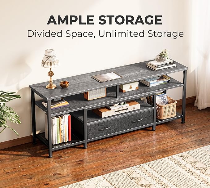 Huuger TV Stand for 55 60 Inch TV Entertainment Center with Power Outlets and LED Lights 54 Inch TV Console for Living Room Media Console with Drawers and Shelves Grey 8778HC