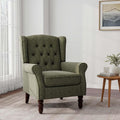 Accent Chair Upholstered Armchair with Button Tufted High Back &amp Solid Wood Legs Comfy Wingback Reading Single Sofa Chair for Small Spaces Living Room Bedroom (Green Set of 1)