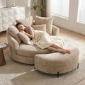 Aoiy &amp Wifon 59.8 W Oversized Barrel Chair with Ottoman Round Chair with Ottoman Extra Large Living Room Chair Set with Wheels Knitted Chenille Wheat