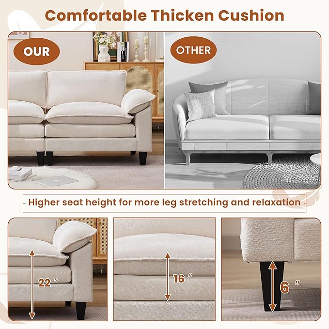 83 Loveseat SofaCloud Couch for Living RoomComfy Love Seat with Double Cushion2 PillowsRemovable Cover for Bedroom Apartment and Office