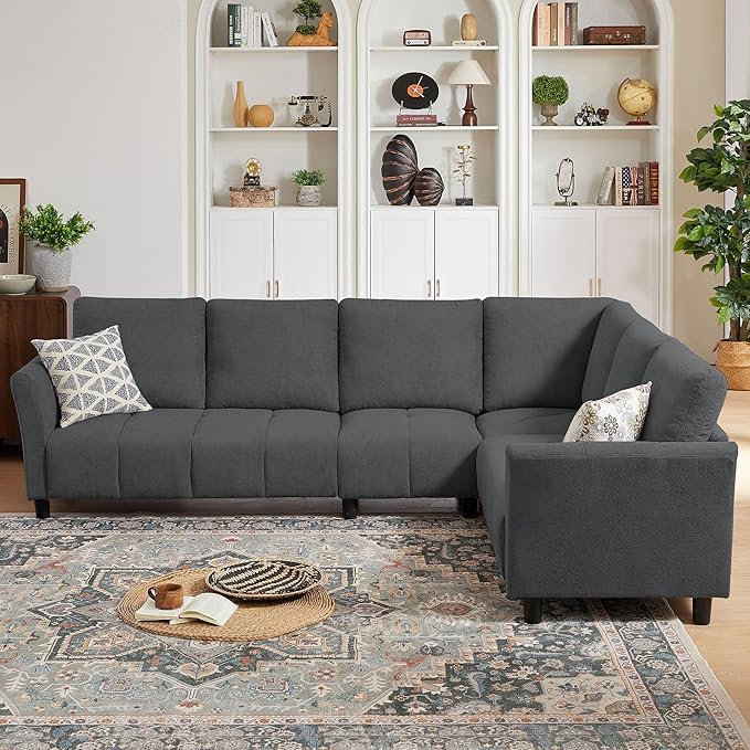 Convertible Sectional Sofa L Shaped Couch with Removable Washable Covers 6 Seat Sofa Couch with Friendly Fabrics Modern Corner Sofa for Living Room Apartment Office Dark Grey