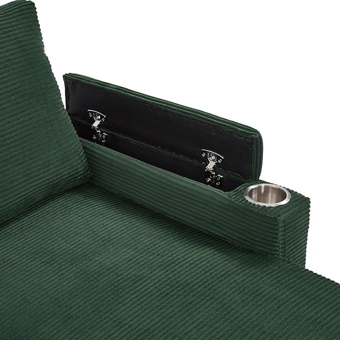 109.5 Sectional Sofa Convertible Pull-Out Sofa Bed with 2 Storage Chaise Lounges and Cup Holders Chenille Fabric U-Shaped Couch with Storage Boxes &amp USB Ports for Living Room (Green-9.19)
