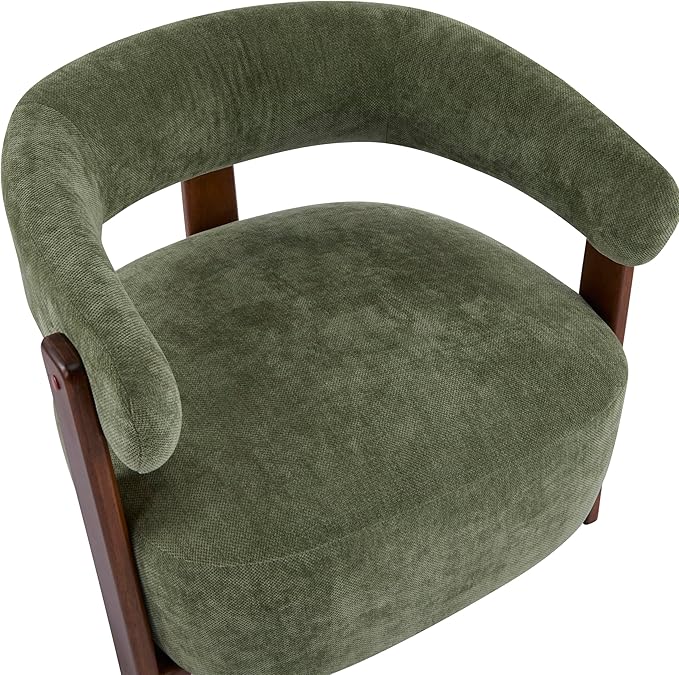 Christopher Knight Home Zax Modern Accent Chair for Living Room Upholstered Lounge Chair Indoor with Wooden Frame Comfy Reading Seating with 3 Legs Design Armchair with Cushion Green + Walnut