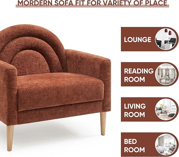Accent Chair Reading Chair with Armrest Small Comfy Chair for Small Spaces Modern Linen Upholstered Armchair for Bedroom &amp Living Room Single Sofa Chair with Wood Legs Easy Assembly (Ocher)