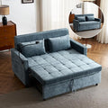 Merax Pull-Out Sleeper Sofa Bed with Reversible Backrest and Two Throw Pillows 3 in 1 Foton Couch with USB Ports &amp Phone Holder Chenille Loveseat for Living Room Blue
