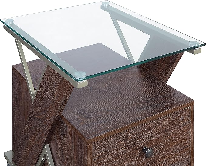 OSP Home Furnishings Zenos Mobile Rolling File Cabinet with Tempered Glass Top Traditional Cherry