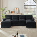113 U Shaped Sectional Sofa Comfy Cloud Couch Chenille Sofa Sleeper Deep Seat Sofa with 4 Throw Pillows 4-Seater Double-Layer Modern Sofa for Living Room Black