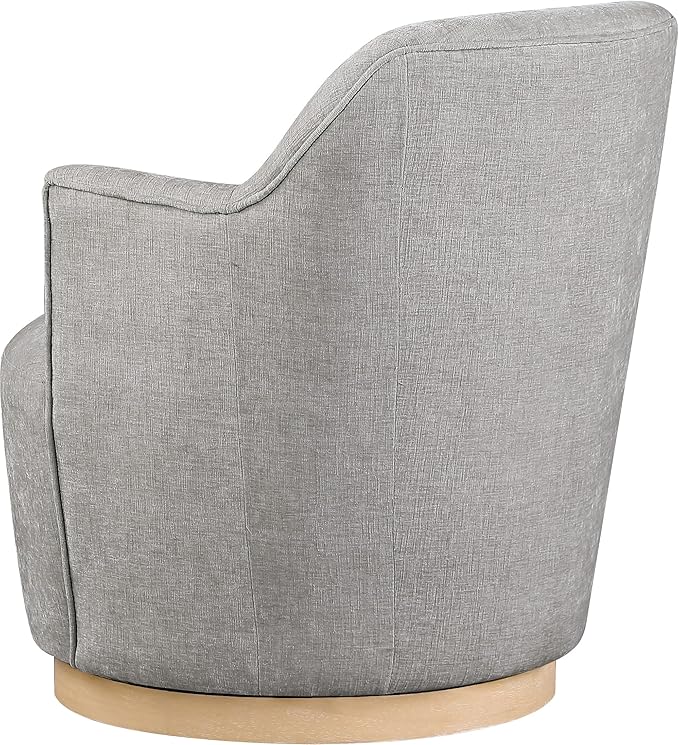 Meridian Furniture 449Grey Clarita Collection Modern | Contemporary Swivel Accent Chair with Soft Light Grey Chenille Fabric Natural Wood Finish Base 26.5 W x 30.5 D x 31 H Grey