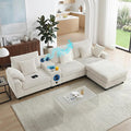 114 Corduroy L-Shaped Sectional Sofa w/Speakers &amp USB Charging Comfy Reclining Deep Seat Couch w/Ottoman Cup Holders for Living Room Home Theater (Beige 114in)