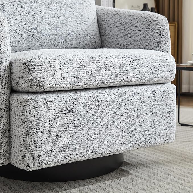 31.5 W Swivel Accent Chair and Comfy Round Accent Single Sofa Chair 360 Degree Club Chair Lounge Armchair for Living RoomBedroom.Nursery.White Black Chenille