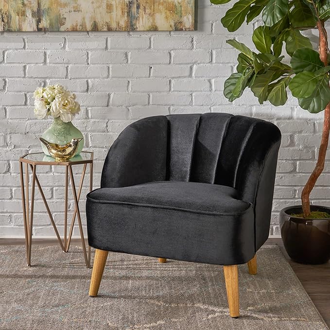 Modern Velvet Club Chair Mid Century Style Accent Armchair for Living Room or Bedroom Black