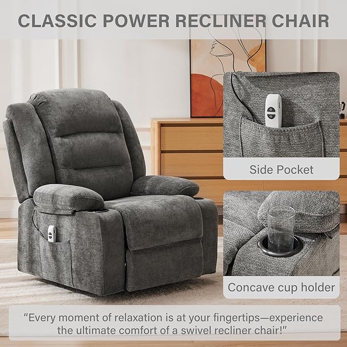 Power Recliner Chair with Cup Holders Electric Recliner Chair for Adults Living Room Reclining Chair Home Theater Seating Lounge Chair (1 Gray)