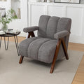 Mid Century Modern Accent Chair with Solid Wood Frame Boucle Upholstered Living Room Chairs with Thick Cushion Comfy Tufted Arm Chair for Bedroom Grey