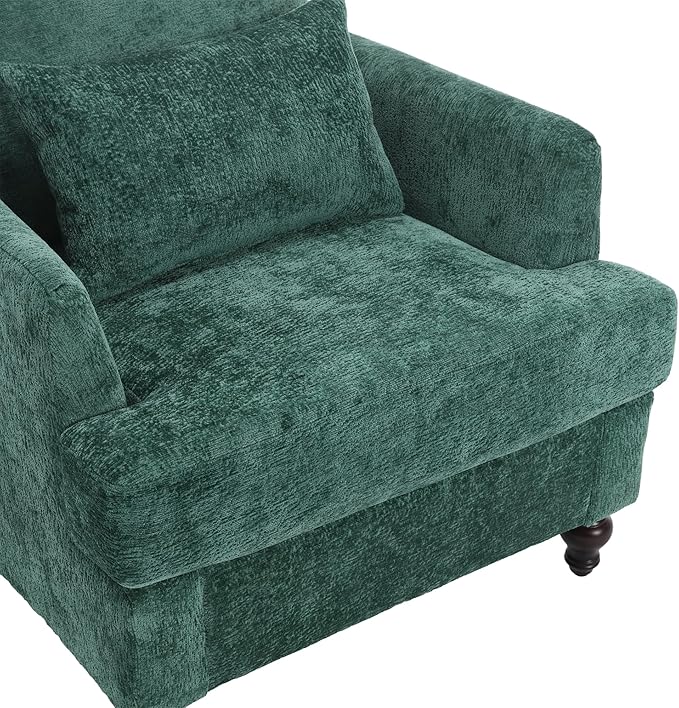 Mid Century Modern Accent ChairsChenille Upholstered Armchair with Rubber Wooden LegsComfy Reading Chairs with Scooped Arms for Living RoomBedroom (Emerald)