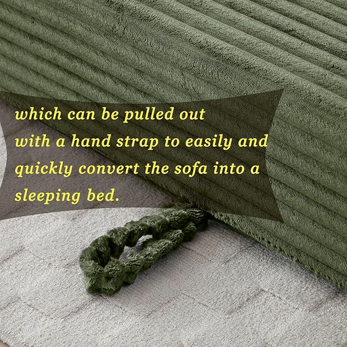 73 Cloud Loveseat Sofa Bed Green - Boneless 2-Seater Couch No Assembly Convertible Folding 2-in-1 Design Small Space Corduroy Memory Foam Floor Lounge Couch for Bedroom Living Room (Green)
