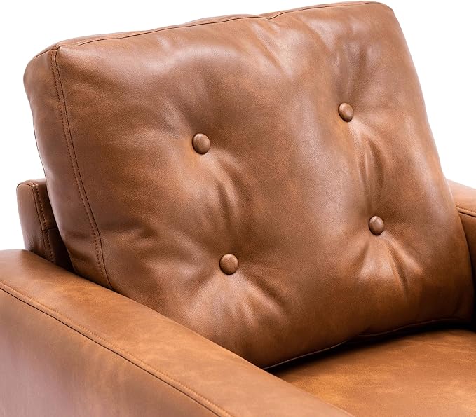 VESCASA Tufted Accent Arm Chair with Wood Legs PU Faux Leather Comfy Upholstered Single Sofa Mid Century Modern Side Club Leisure Chair for Reading/Living Room/Bedroom Caramel