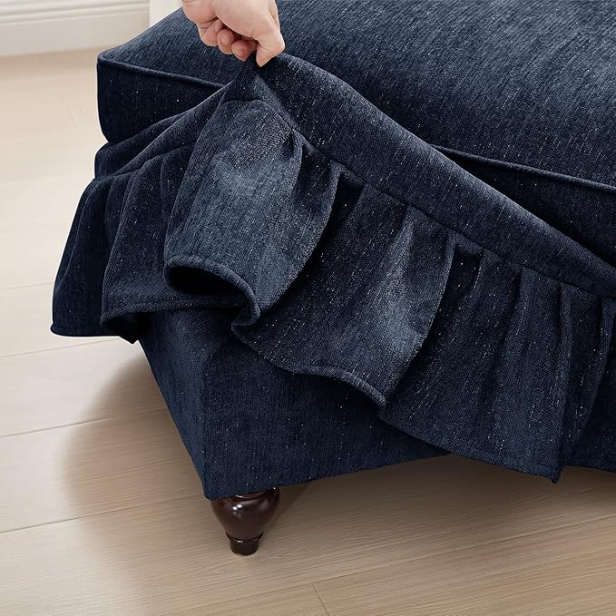 107 Modular Sectional Sofa for Living Room Comfy Chenille 3 Seat Couch with Detachable Ruffled Skirt Flared Arms Spindle Legs Traditional Sofa for Living Room Apartment(Blue)