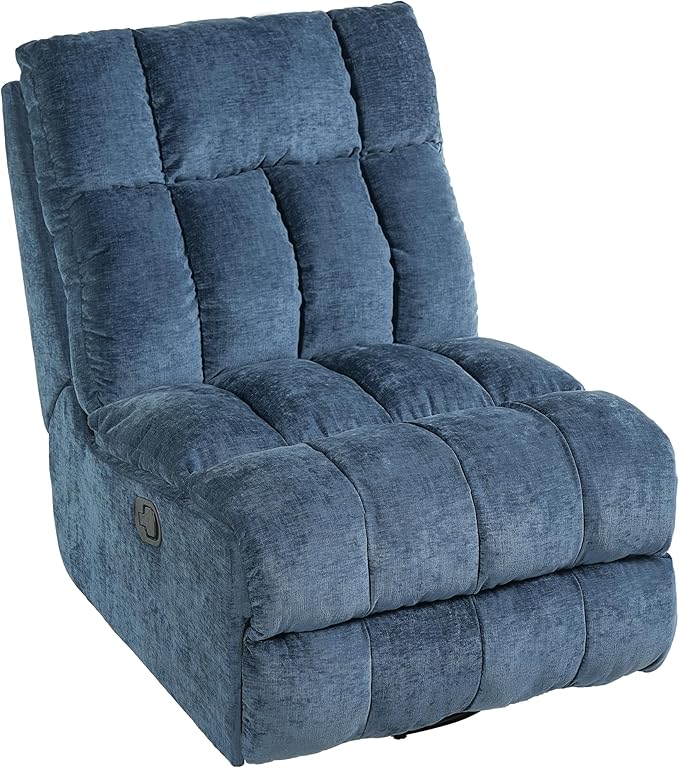 Modern 360° Swivel Rocker Recliner Chair for Adults Chenille Upholstered Manual Recliner Chair with Adjustable Backrest Soft Nursery Rocking Chair for Living Room Small Spaces (Blue/60)