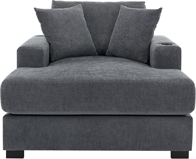 Modern Indoor 43.5 Oversized Chaise Lounger Chenille Fabric Sofa Couch with Pillows Armrest Cup Holders Removable Washable Covers Reclining Sleeper Chair for Living RoomOffice (Blue Gray43.5)
